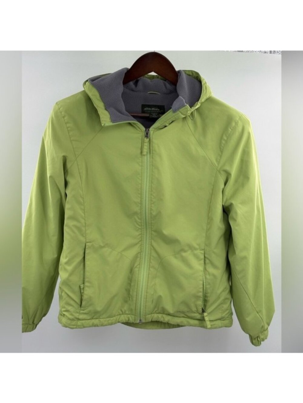 Eddie Bauer Women’s Small Petite Hooded Fleece Insulated Jacket Green Full Zip